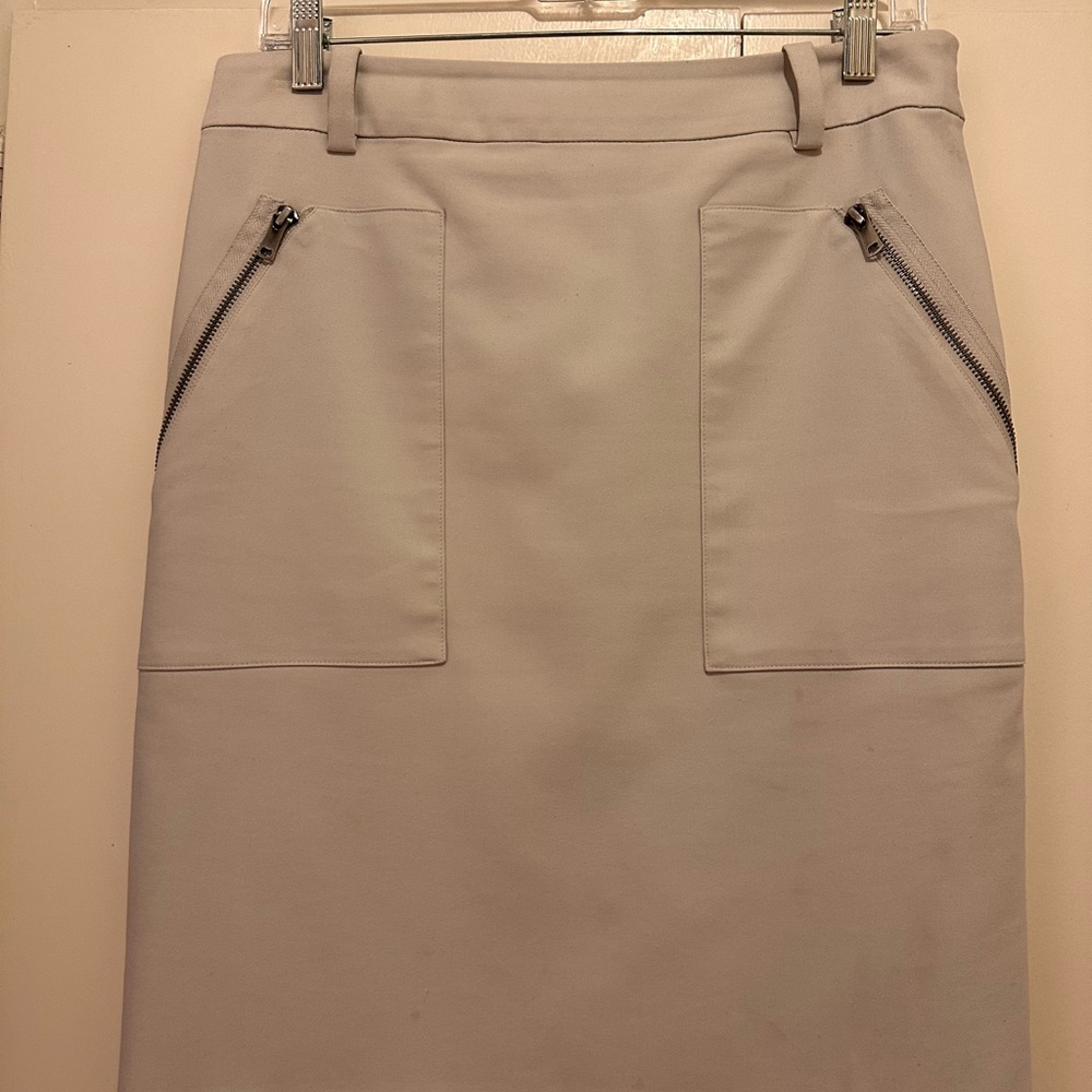 Ann Taylor Cream Pencil Skirt with Zipper Details